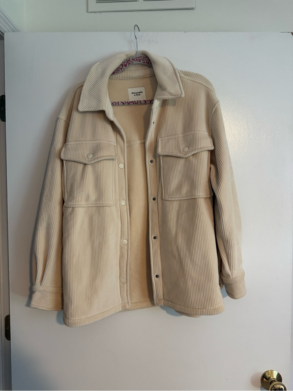 Abercrombie & Fitch Cream Corduroy Teddy Shacket